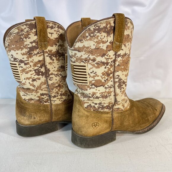 Ariat Kid's Boots Western Patriot Sand Storm Camo American Flag Mocha Suede 5 - Picture 7 of 16